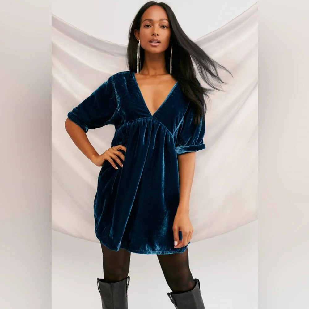 Free People | Dresses | Free People Ivy Velvet Babydoll Mini Dress |  Poshmark